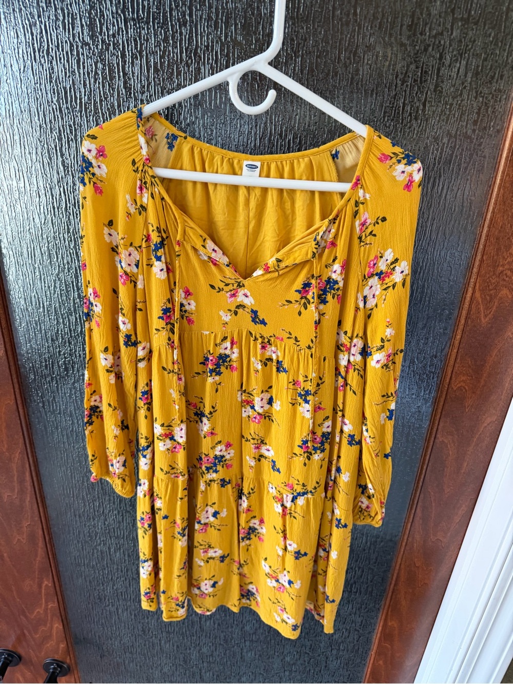 Old Navy Mustard Floral Tiered Long Sleeve Dress